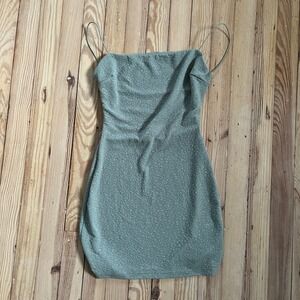 Windsor Women's Sage Green Sparkle Square Neck Mini Dress Cutout Back Size M